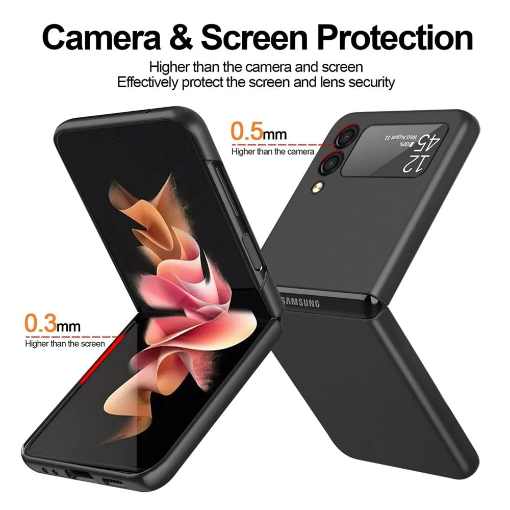 For Samsung Galaxy Z Flip4 5G Ultra Thin Hard PC Phone Case with Tempered Glass Film Rubberized Protective Cover - Black - 3