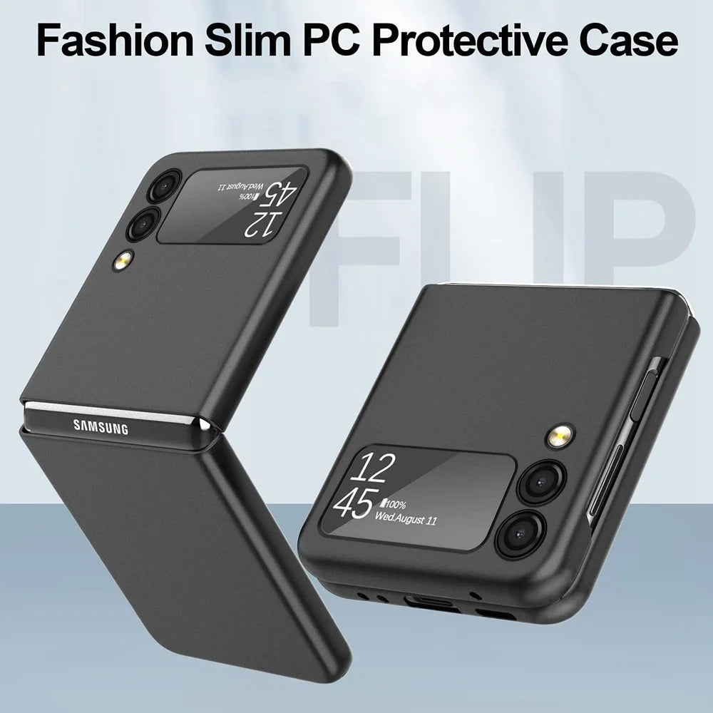 For Samsung Galaxy Z Flip4 5G Ultra Thin Hard PC Phone Case with Tempered Glass Film Rubberized Protective Cover - Black - 4