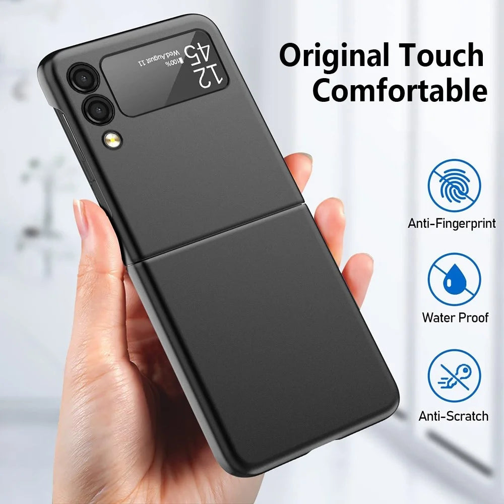 For Samsung Galaxy Z Flip4 5G Ultra Thin Hard PC Phone Case with Tempered Glass Film Rubberized Protective Cover - Black - 5