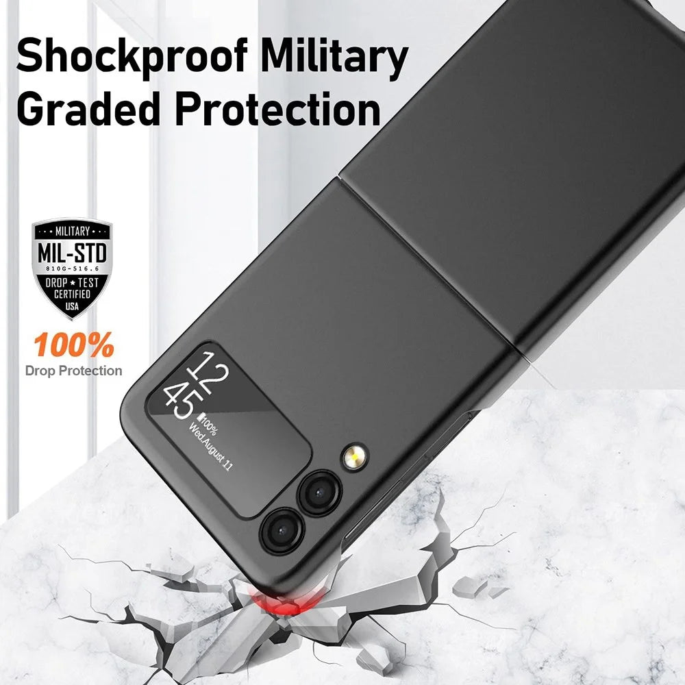 For Samsung Galaxy Z Flip4 5G Ultra Thin Hard PC Phone Case with Tempered Glass Film Rubberized Protective Cover - Black - 6