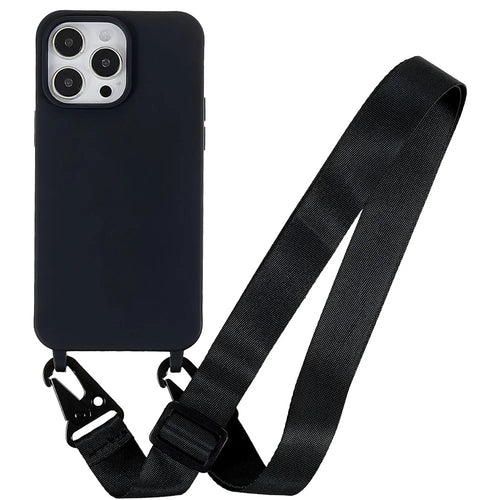 For iPhone 14 Pro Max 6.7 inch Anti-drop Soft TPU Matte Surface Phone Cover Protective Shell with Wide Lanyard - Black - 1