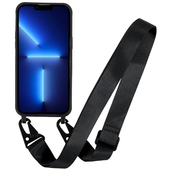 For iPhone 14 Pro Max 6.7 inch Anti-drop Soft TPU Matte Surface Phone Cover Protective Shell with Wide Lanyard - Black - 2