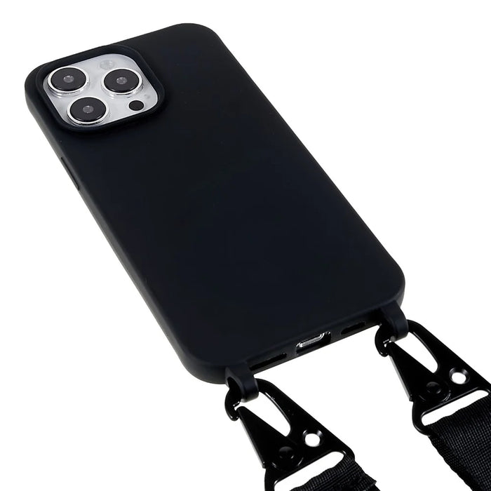 For iPhone 14 Pro Max 6.7 inch Anti-drop Soft TPU Matte Surface Phone Cover Protective Shell with Wide Lanyard - Black - 3