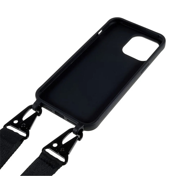 For iPhone 14 Pro Max 6.7 inch Anti-drop Soft TPU Matte Surface Phone Cover Protective Shell with Wide Lanyard - Black - 5
