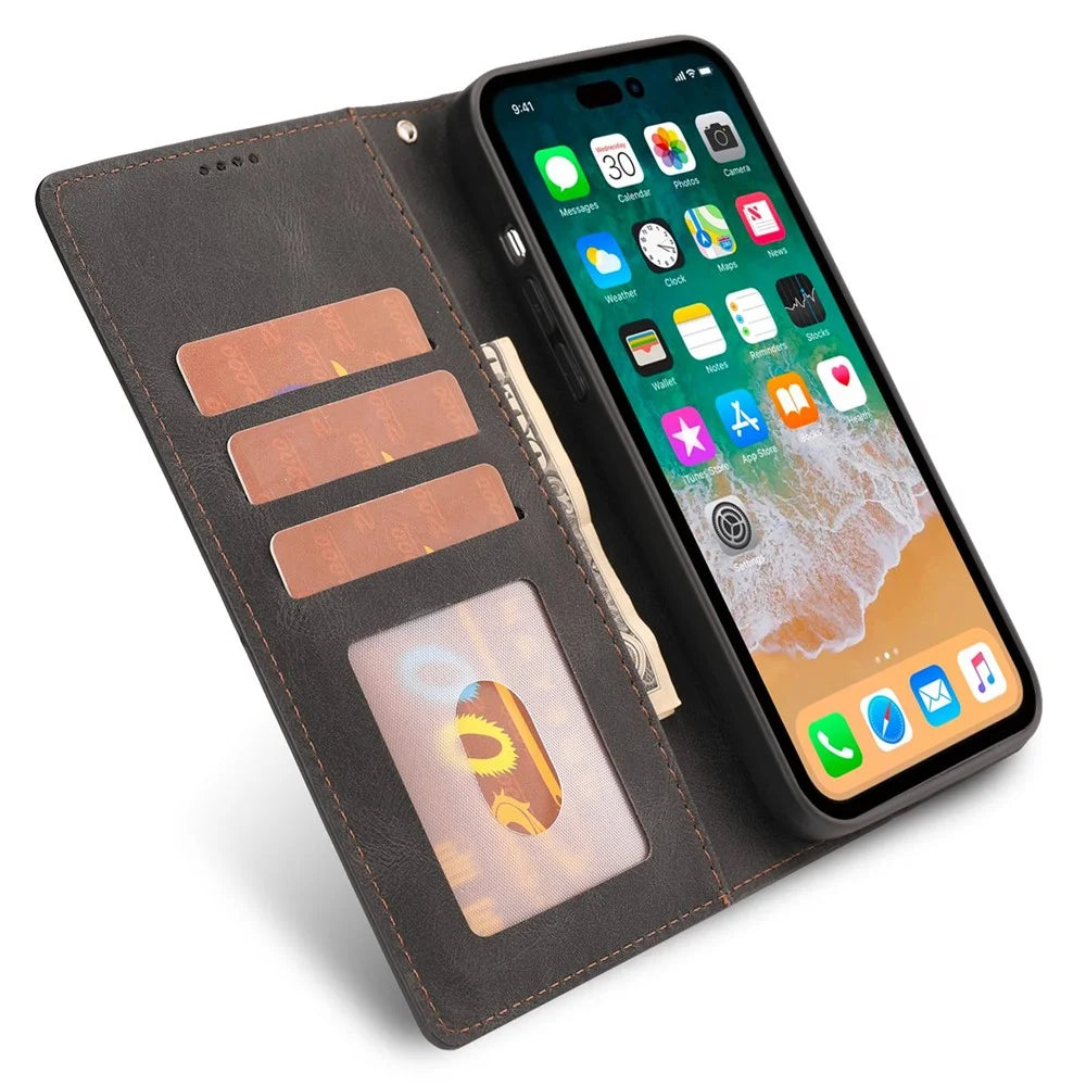 For iPhone 14 Pro 6.1 inch PU Leather Drop-proof Phone Case Wallet Stand Protective Cover with Strap - Black - 2