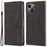 For iPhone 14 Plus PU Leather Full Protection Phone Wallet Case Flip Stand Protective Cover with Strap - Black - 1