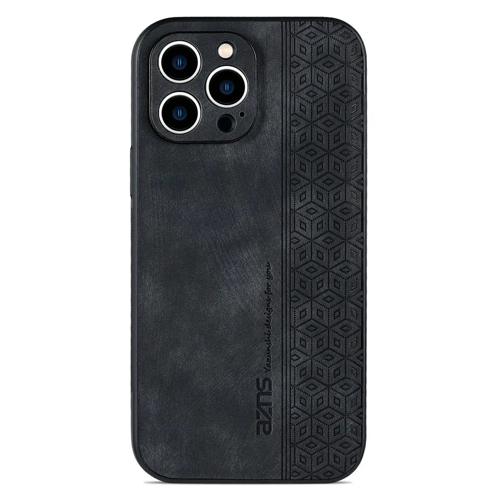 AZNS For iPhone 13 Pro Phone Case PU Leather Coated TPU Drop-proof Mobile Phone Cover - Black - 2