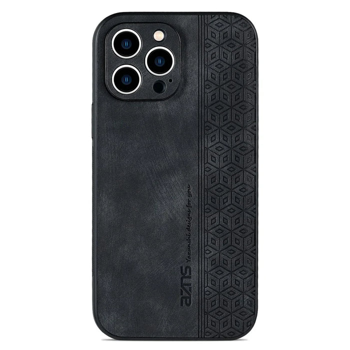 AZNS For iPhone 13 Pro Phone Case PU Leather Coated TPU Drop-proof Mobile Phone Cover - Black - 2
