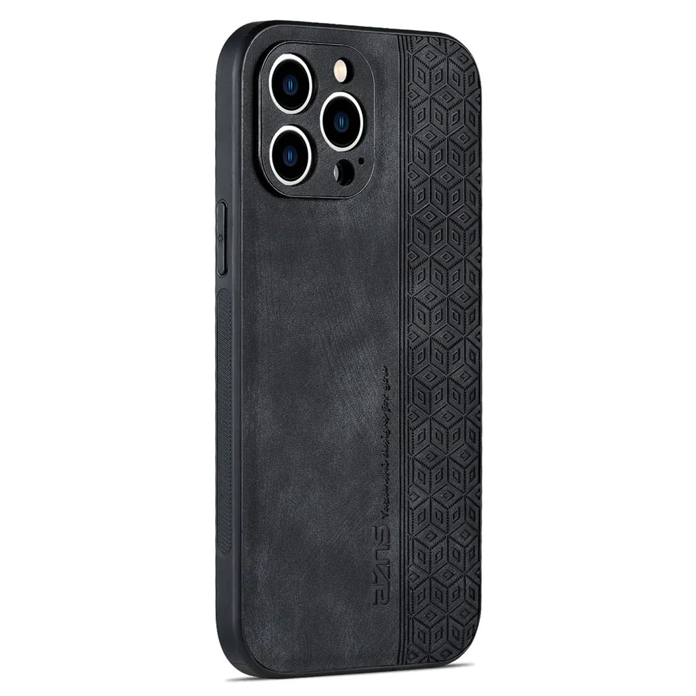 AZNS For iPhone 13 Pro Phone Case PU Leather Coated TPU Drop-proof Mobile Phone Cover - Black - 3