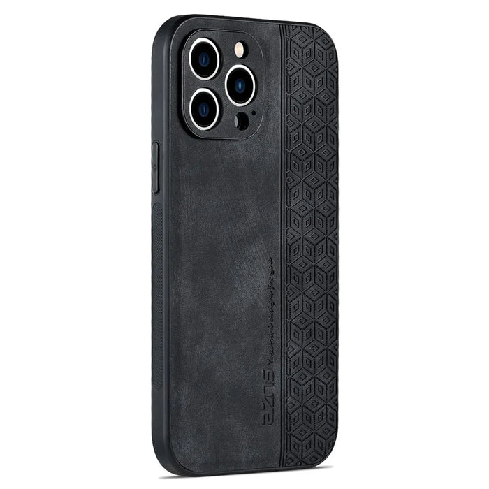 AZNS For iPhone 13 Pro Phone Case PU Leather Coated TPU Drop-proof Mobile Phone Cover - Black - 3