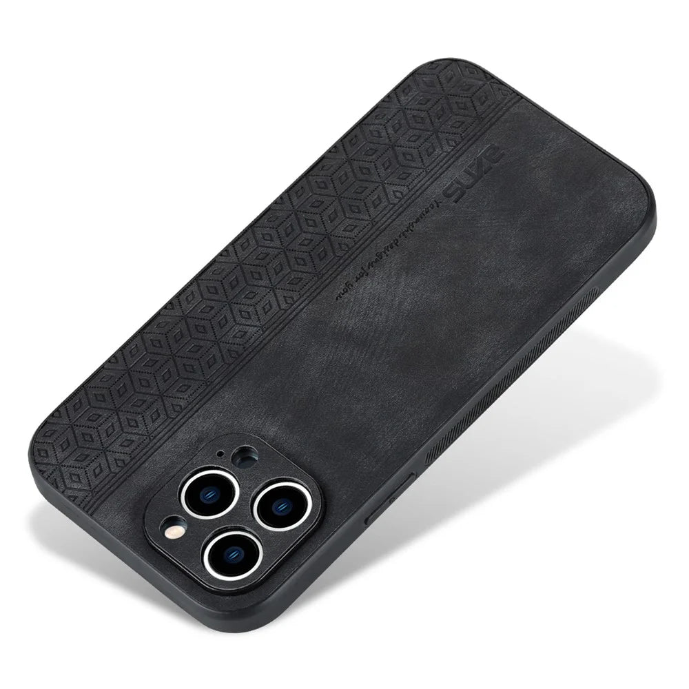 AZNS For iPhone 13 Pro Phone Case PU Leather Coated TPU Drop-proof Mobile Phone Cover - Black - 5