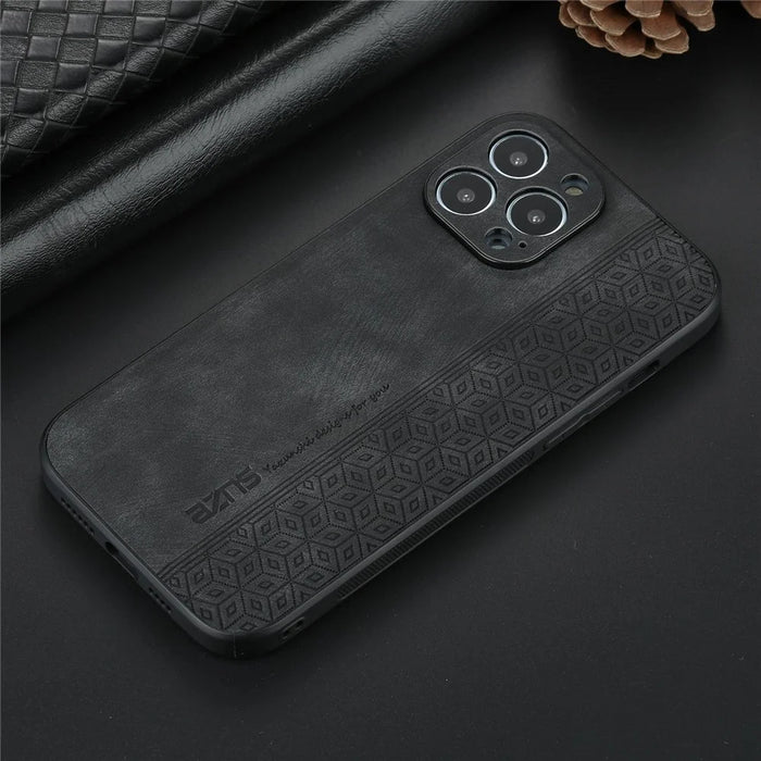 AZNS For iPhone 13 Pro Phone Case PU Leather Coated TPU Drop-proof Mobile Phone Cover - Black - 6