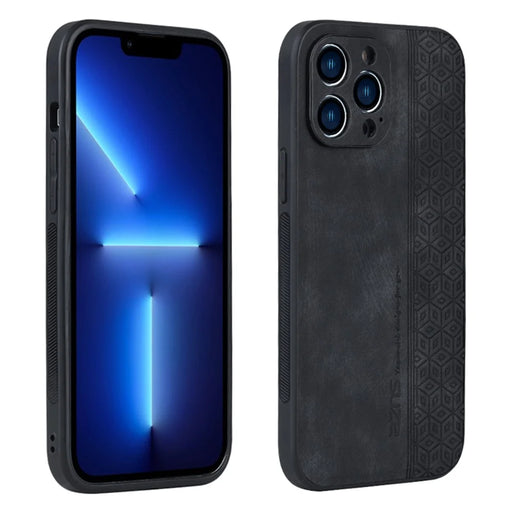 AZNS For iPhone 13 Pro Max 6.7 inch Anti-scratch Phone Case PU Leather Coated TPU Shockproof Mobile Phone Cover - Black - 1