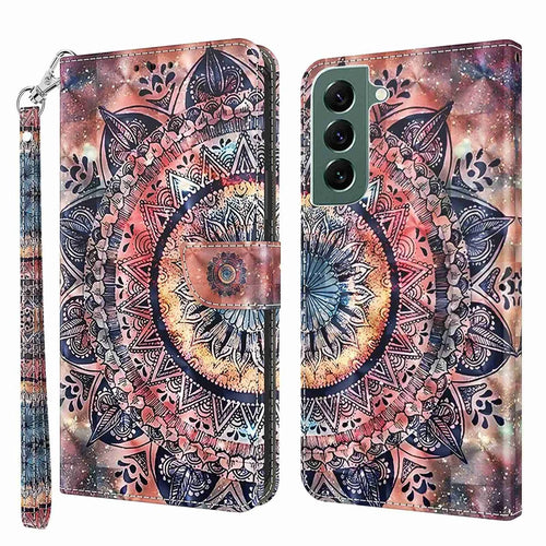 Flip Wallet Phone Case For Samsung Galaxy S22 5G, Drop-proof PU Leather 3D Pattern Printing Stand Magnetic Closure Cover with Strap -  Colorful Mandalas - 1