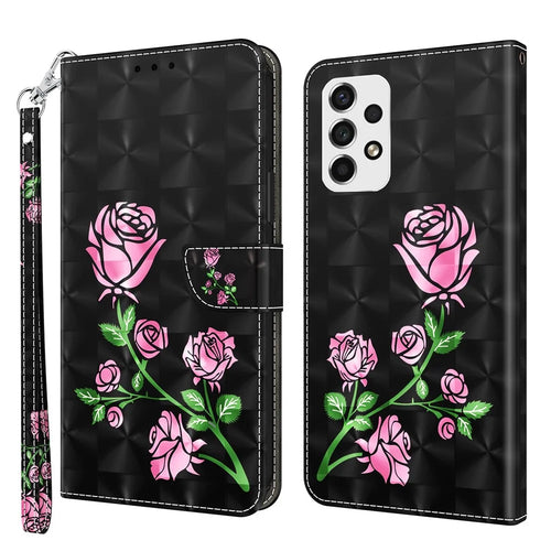 For Samsung Galaxy A33 5G 3D Pattern Printing Shockproof Phone Case Wallet Stand PU Leather Anti-scratch Phone Cover - Rose - 1