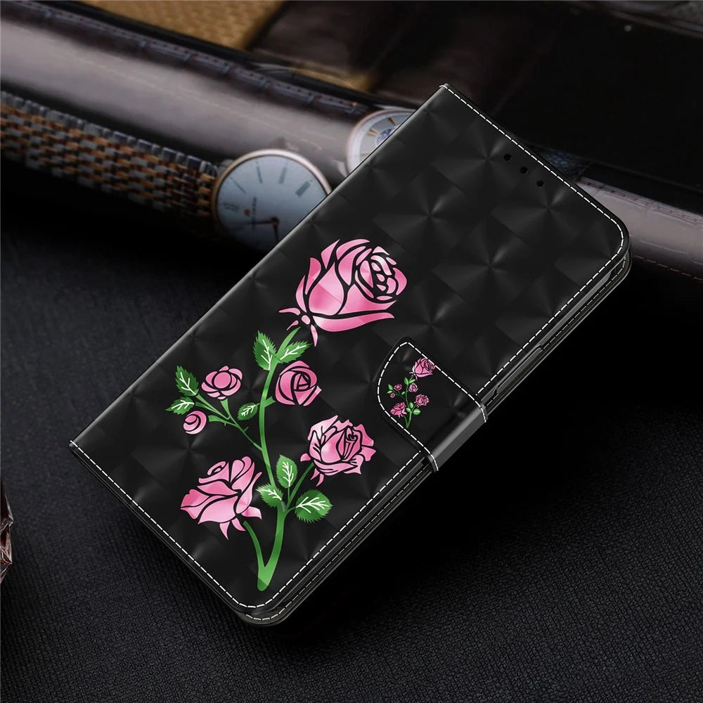 For Samsung Galaxy A33 5G 3D Pattern Printing Shockproof Phone Case Wallet Stand PU Leather Anti-scratch Phone Cover - Rose - 7