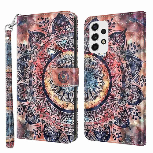 For Samsung Galaxy A53 5G 3D Anti-scratch Pattern Printing Phone Case PU Leather Magnetic Clasp Wallet Stand Flip Cover with Strap - Colorful Mandalas - 1