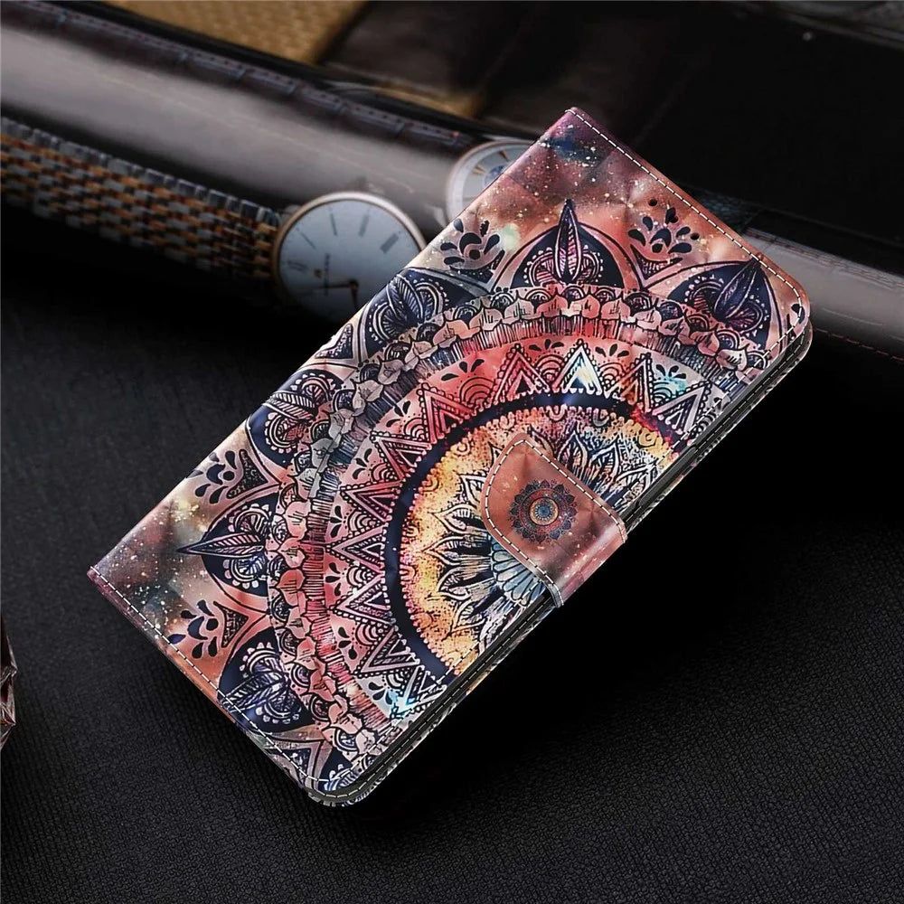 For Samsung Galaxy A53 5G 3D Anti-scratch Pattern Printing Phone Case PU Leather Magnetic Clasp Wallet Stand Flip Cover with Strap - Colorful Mandalas - 7