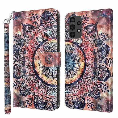 For Samsung Galaxy A13 4G / 5G / A04s 4G (164.7mm) PU Leather Flip Case 3D Pattern Printing Stand Wallet Cover with Strap - Colorful Mandalas - 1