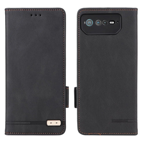 Hardware Decor Phone Case for Asus ROG Phone 6 5G, Dual Magnetic Clasp PU Leather Anti-drop Wallet Stand Shell - Black - 1