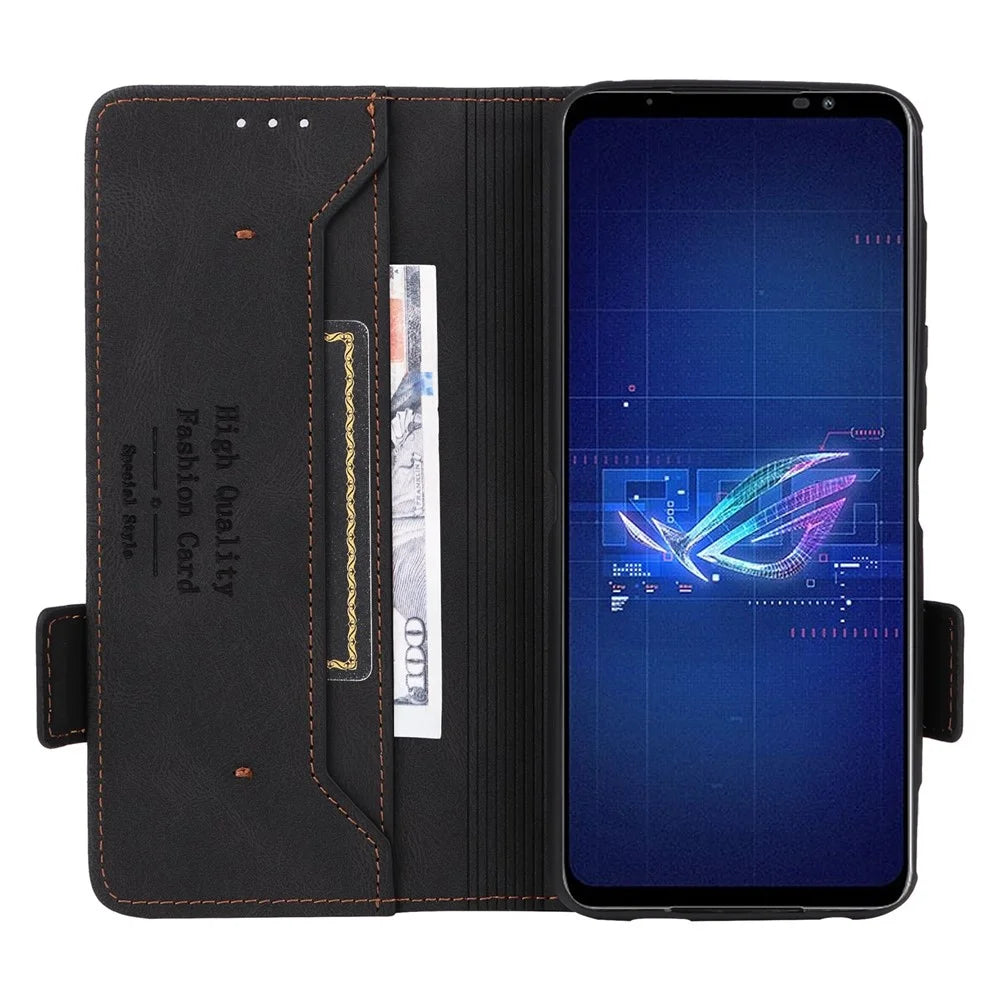 Hardware Decor Phone Case for Asus ROG Phone 6 5G, Dual Magnetic Clasp PU Leather Anti-drop Wallet Stand Shell - Black - 2