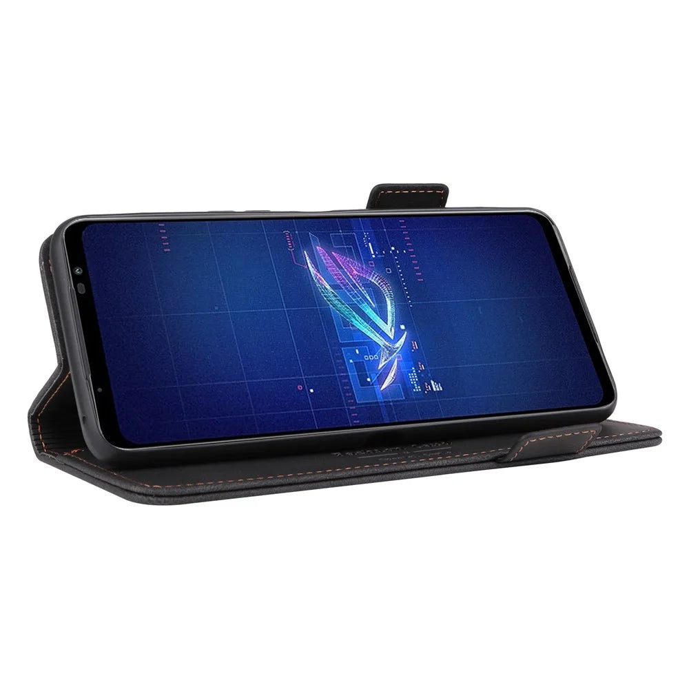 Hardware Decor Phone Case for Asus ROG Phone 6 5G, Dual Magnetic Clasp PU Leather Anti-drop Wallet Stand Shell - Black - 3