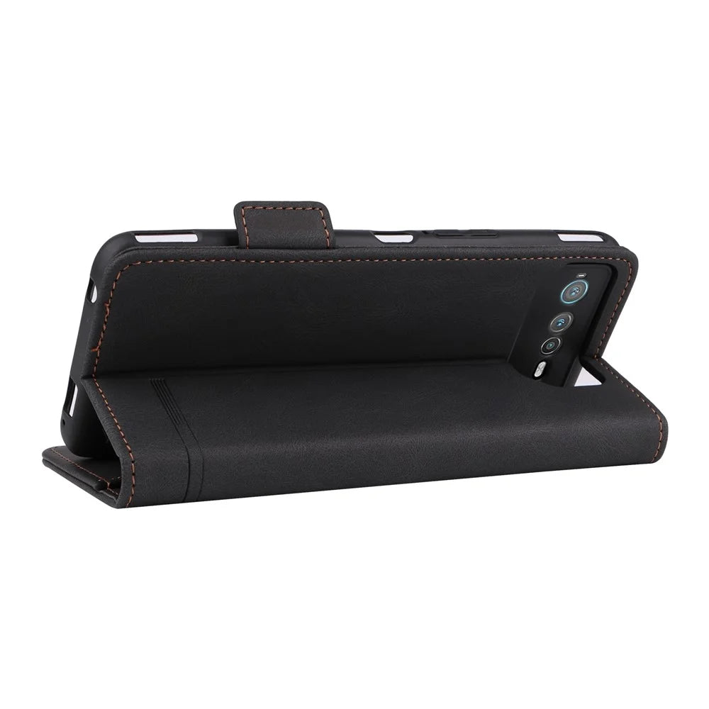 Hardware Decor Phone Case for Asus ROG Phone 6 5G, Dual Magnetic Clasp PU Leather Anti-drop Wallet Stand Shell - Black - 4