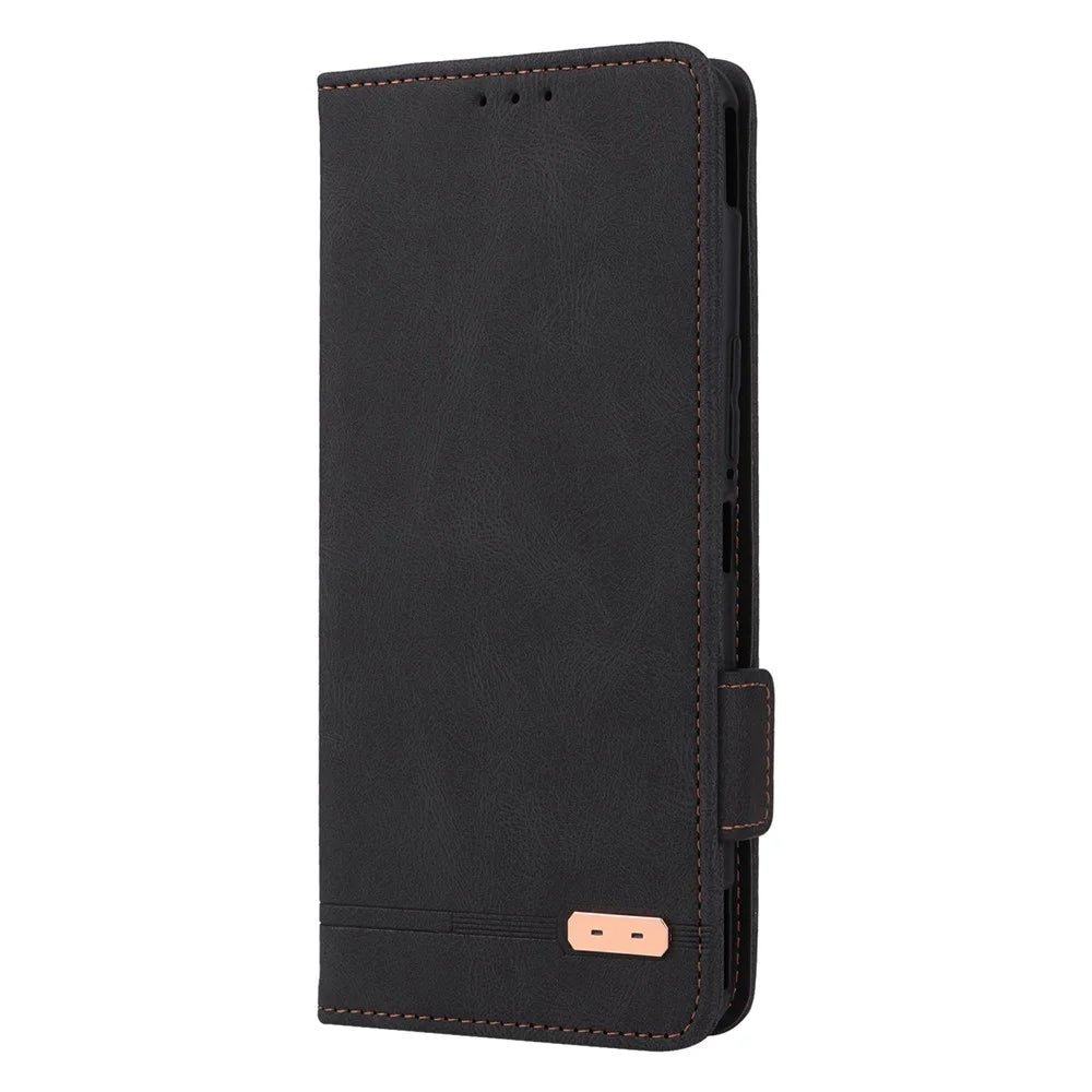 Hardware Decor Phone Case for Asus ROG Phone 6 5G, Dual Magnetic Clasp PU Leather Anti-drop Wallet Stand Shell - Black - 6