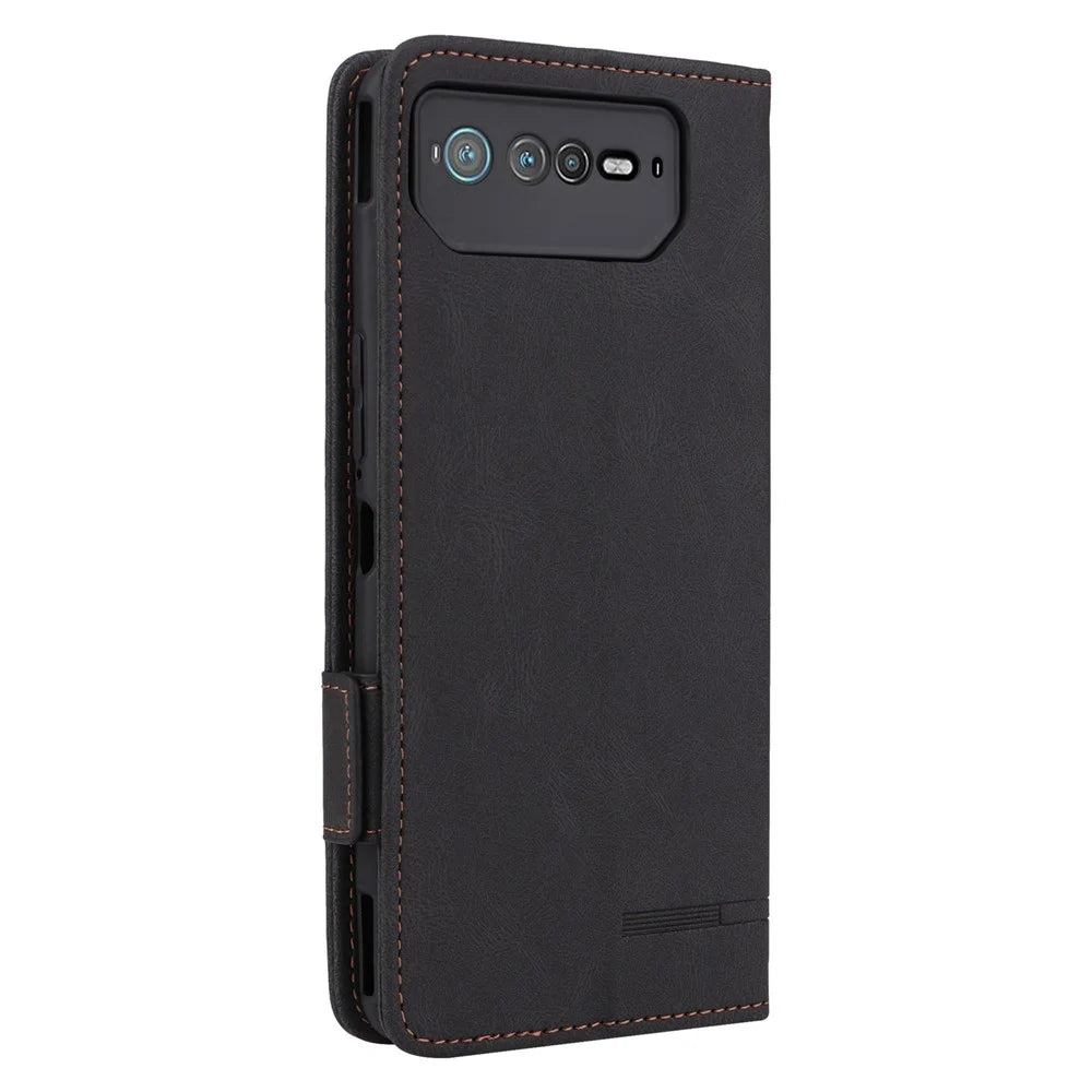 Hardware Decor Phone Case for Asus ROG Phone 6 5G, Dual Magnetic Clasp PU Leather Anti-drop Wallet Stand Shell - Black - 7