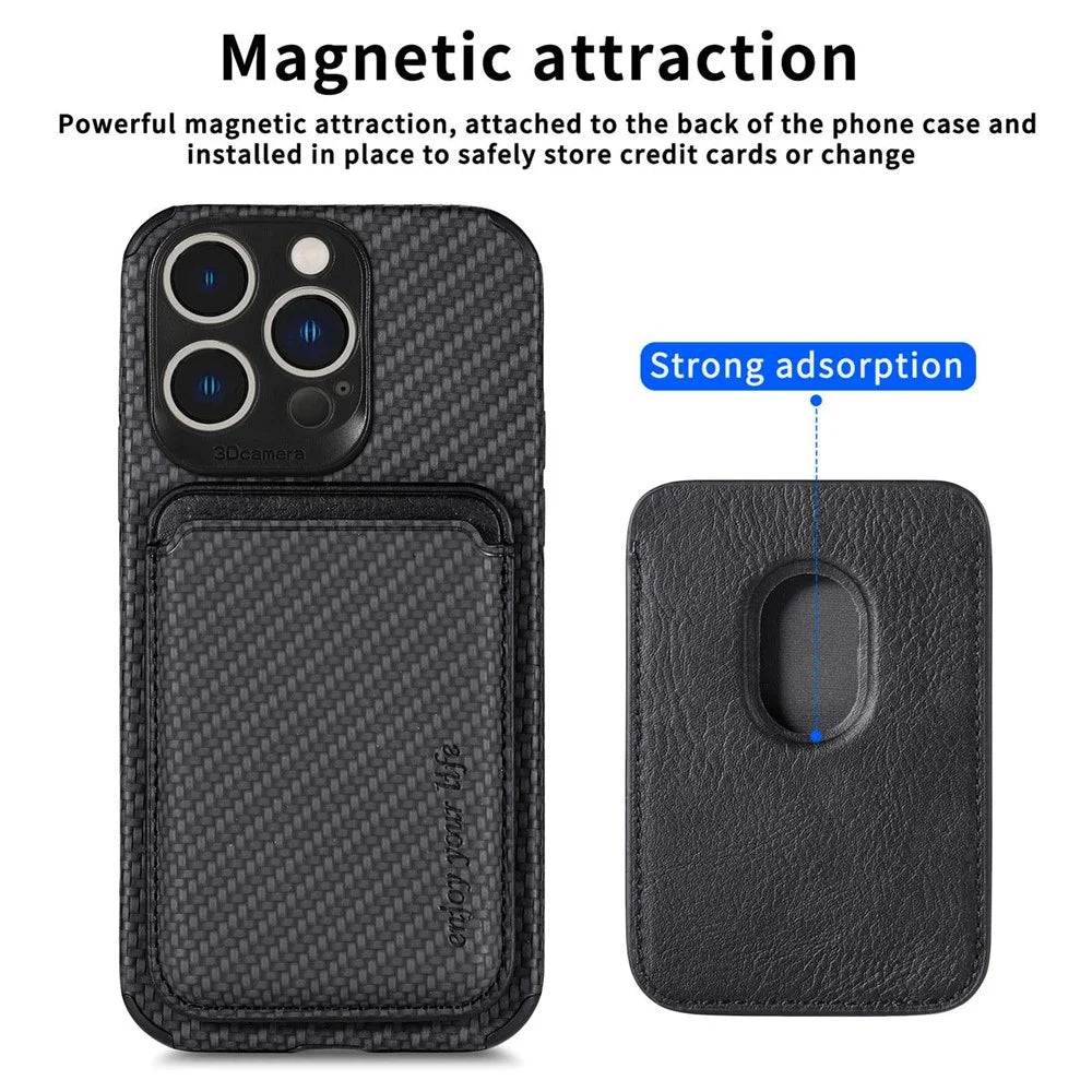For iPhone 14 Pro 6.1 inch Anti-drop Carbon Fiber Texture Detachable Phone Case Magnetic Card Holder PU Leather + TPU Back Cover - Black - 3