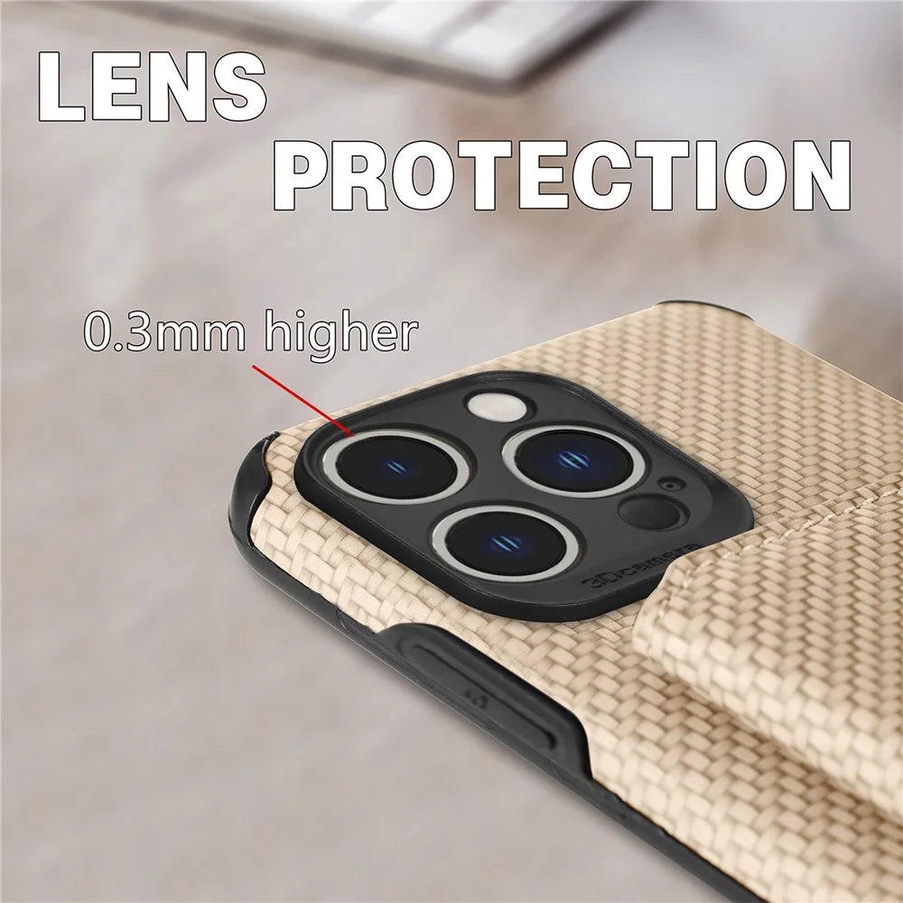 For iPhone 14 Pro Max 6.7 inch Carbon Fiber Texture RFID Blocking Wallet Design Phone Case Leather Coated TPU Anti-scratch Magnetic Cover with Kickstand - Green - 7