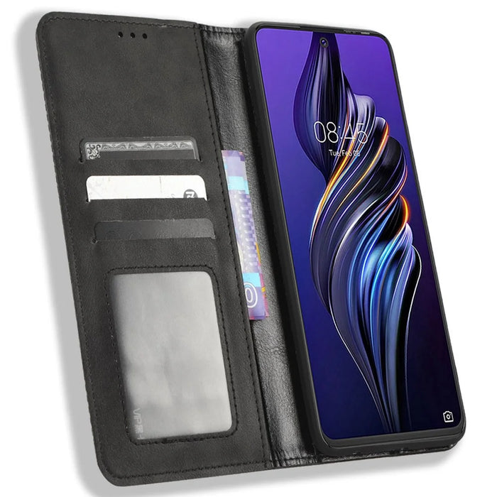 For TECNO Pova 3 4G Magnetic Auto Closing Retro Imprint Pattern Scratch Proof PU Leather Wallet Case Phone Stand Shell Cover - Black - 2