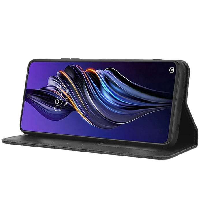 For TECNO Pova 3 4G Magnetic Auto Closing Retro Imprint Pattern Scratch Proof PU Leather Wallet Case Phone Stand Shell Cover - Black - 3