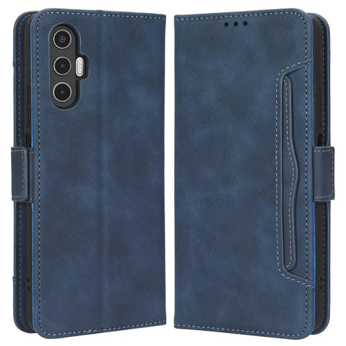 For TECNO Pova 3 4G Multiple Card Slots Fully Wrapped PU Leather Flip Stand Wallet Case Dual Magnetic Clasp Phone Cover - Blue - 1