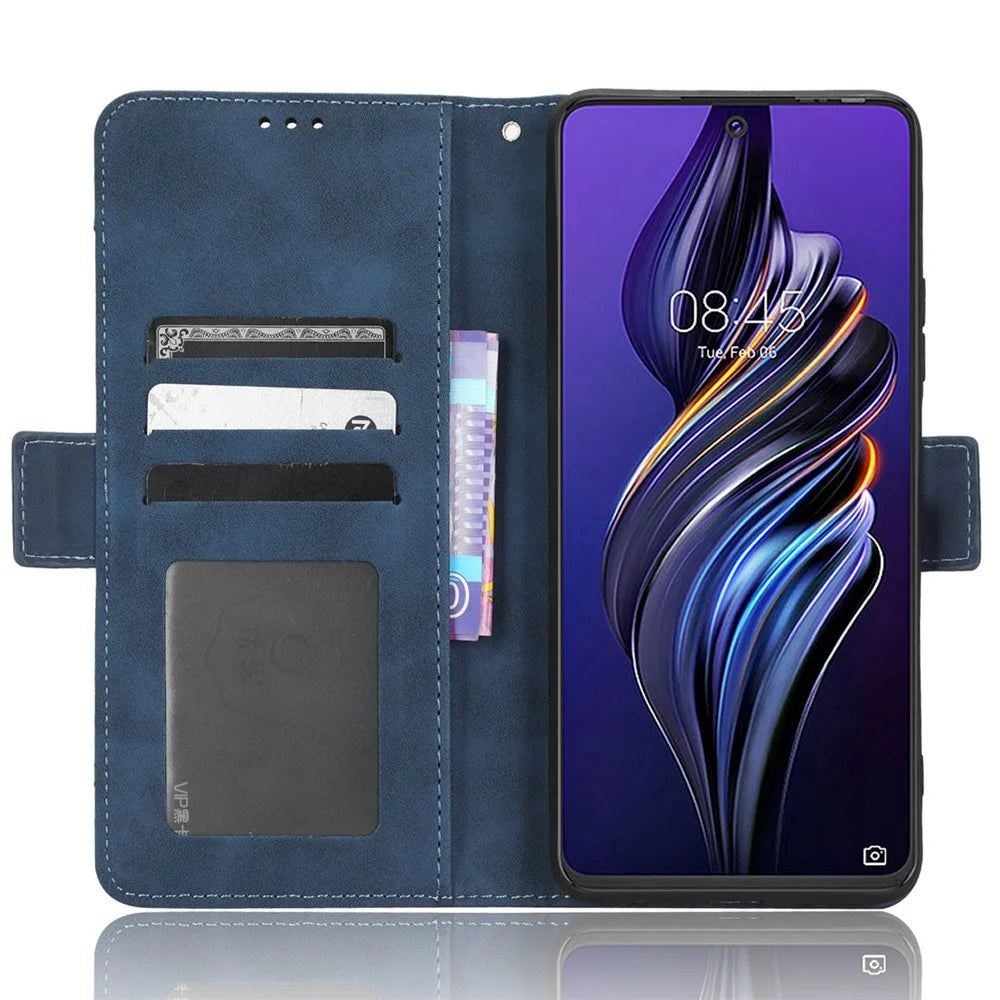 For TECNO Pova 3 4G Multiple Card Slots Fully Wrapped PU Leather Flip Stand Wallet Case Dual Magnetic Clasp Phone Cover - Blue - 2