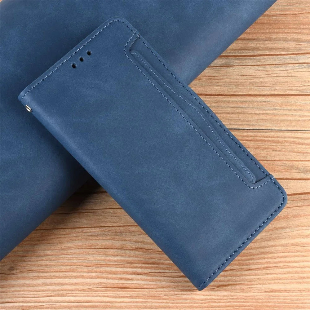 For TECNO Pova 3 4G Multiple Card Slots Fully Wrapped PU Leather Flip Stand Wallet Case Dual Magnetic Clasp Phone Cover - Blue - 5