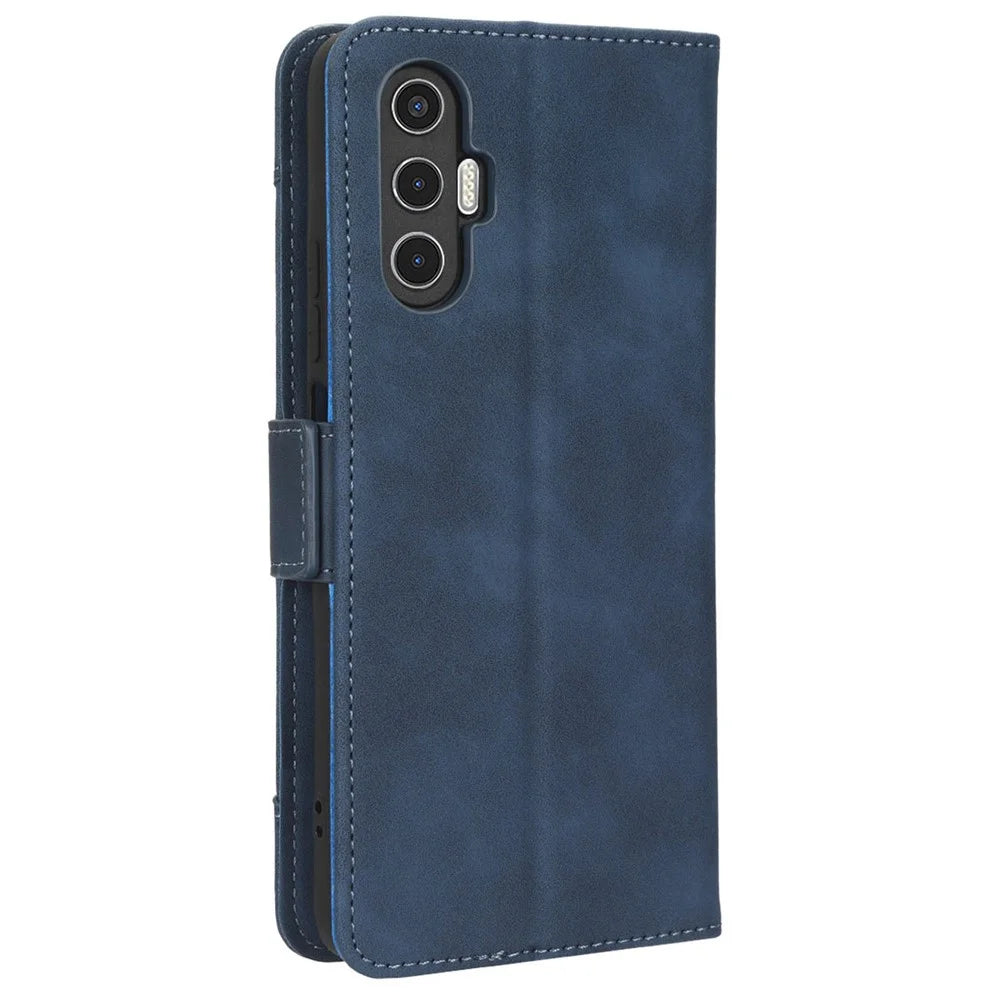 For TECNO Pova 3 4G Multiple Card Slots Fully Wrapped PU Leather Flip Stand Wallet Case Dual Magnetic Clasp Phone Cover - Blue - 7