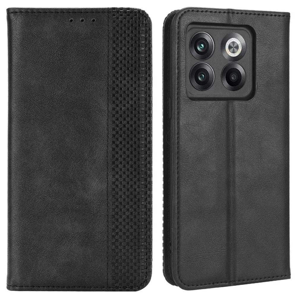 For OnePlus 10T 5G / Ace Pro 5G Magnetic Auto Closing Wallet Feature Case Retro Imprint Pattern PU Leather Stand Protective Shell - Black - 1