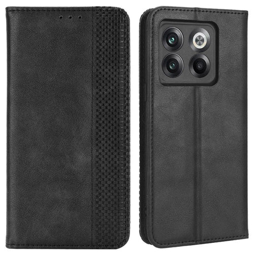 For OnePlus 10T 5G / Ace Pro 5G Magnetic Auto Closing Wallet Feature Case Retro Imprint Pattern PU Leather Stand Protective Shell - Black - 1