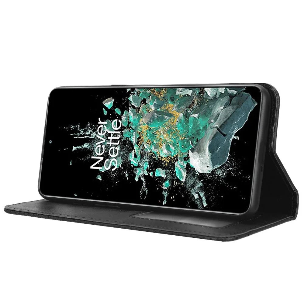 For OnePlus 10T 5G / Ace Pro 5G Magnetic Auto Closing Wallet Feature Case Retro Imprint Pattern PU Leather Stand Protective Shell - Black - 3