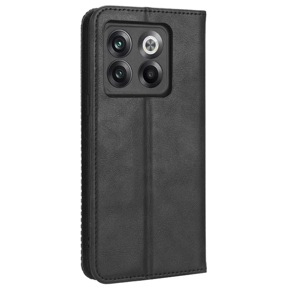 For OnePlus 10T 5G / Ace Pro 5G Magnetic Auto Closing Wallet Feature Case Retro Imprint Pattern PU Leather Stand Protective Shell - Black - 7