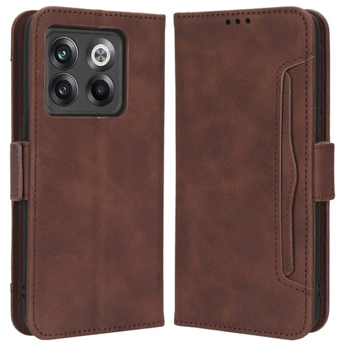 Shockproof Phone Cover For OnePlus 10T 5G / Ace Pro 5G, PU Leather Flip Wallet Case with Multiple Card Slots - Brown - 1