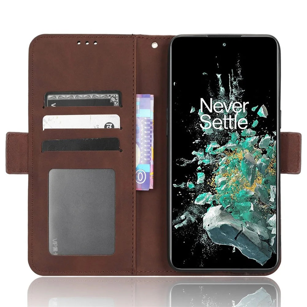 Shockproof Phone Cover For OnePlus 10T 5G / Ace Pro 5G, PU Leather Flip Wallet Case with Multiple Card Slots - Brown - 2