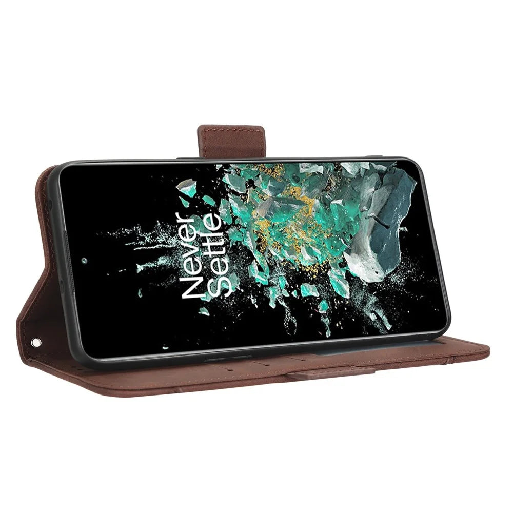 Shockproof Phone Cover For OnePlus 10T 5G / Ace Pro 5G, PU Leather Flip Wallet Case with Multiple Card Slots - Brown - 3
