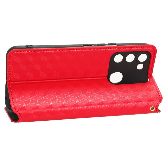 For TECNO Spark 8C 4G / Spark Go 2022 4G KG5 Case Imprinting Rhombus Pattern PU Leather Phone Stand  - Red - 3