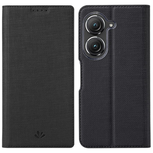VILI DMX Series Phone Case for Asus Zenfone 9 5G, Full Protection PU Leather Phone Shell Stand Cover with Card Slot - Black - 1