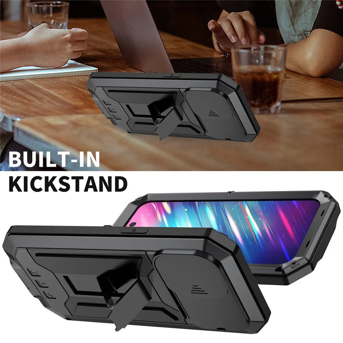 For iPhone 14 Pro Max 6.7 inch 2nd Generation Anti-scratch Phone Case Kickstand Sliding Camera Cover Phone Cover with Tempered Glass Screen Protector - Black - 2