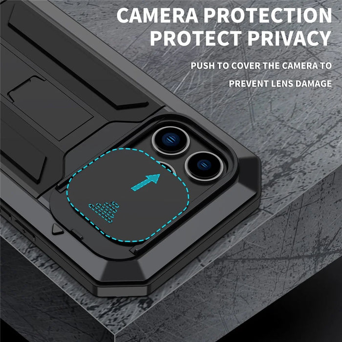 For iPhone 14 Pro Max 6.7 inch 2nd Generation Anti-scratch Phone Case Kickstand Sliding Camera Cover Phone Cover with Tempered Glass Screen Protector - Black - 6