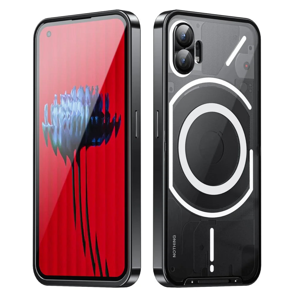 For Nothing phone (1) 5G Drop-proof Slim Phone Case with Metal Frame Magnetic Back Cover with Integrated Lens Cover - Black - 1