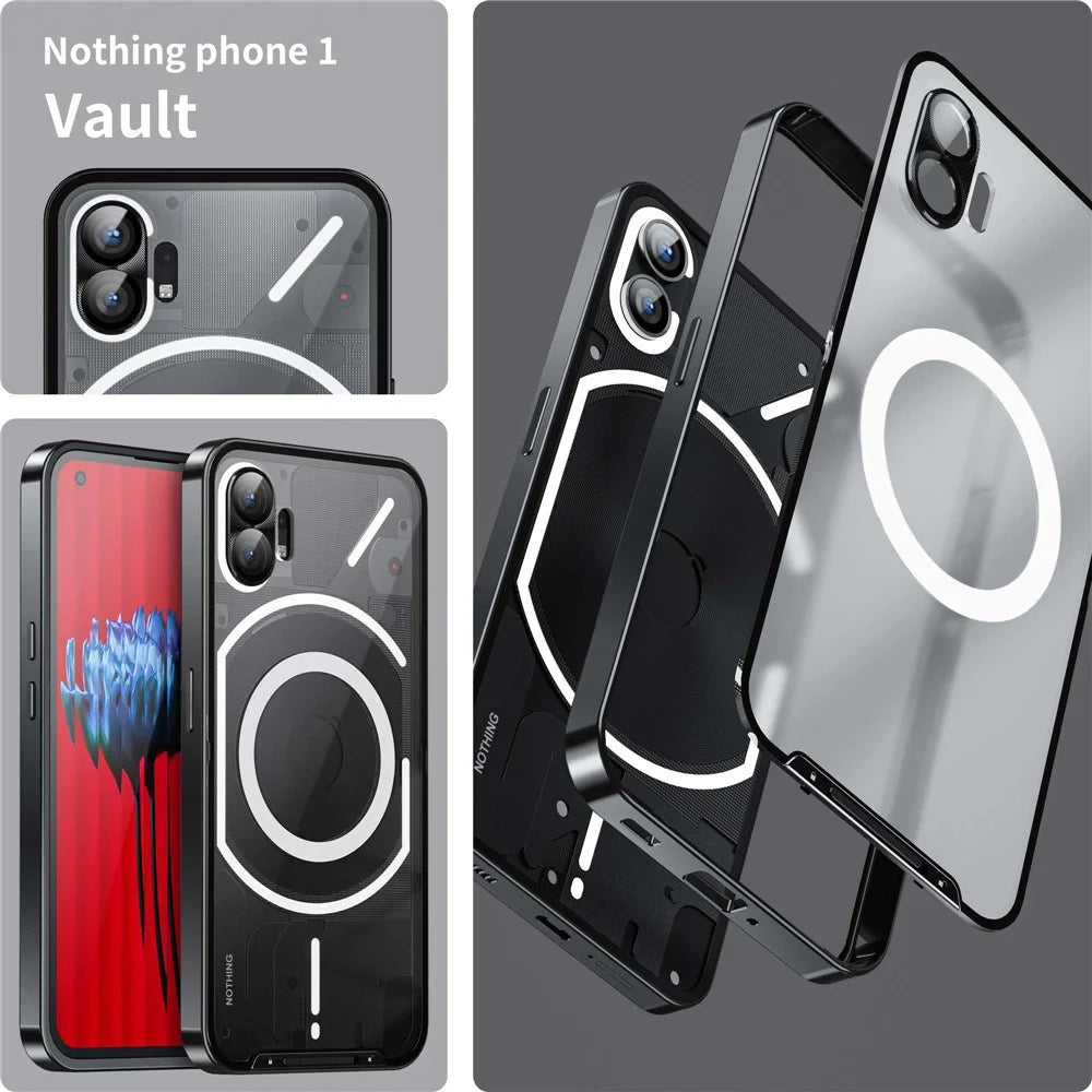 For Nothing phone (1) 5G Drop-proof Slim Phone Case with Metal Frame Magnetic Back Cover with Integrated Lens Cover - Black - 2